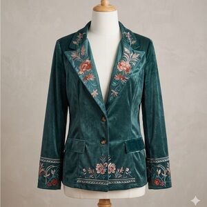 Bohemian Teal Jacket with  Floral Print
